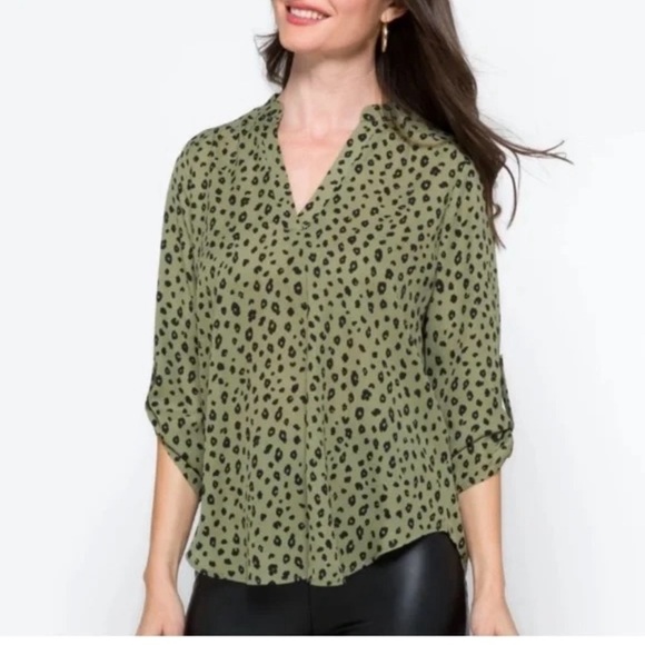Lush Sage and Black Animal Print Blouse Size medium - Picture 1 of 5